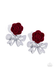 Load image into Gallery viewer, Rosette Rarity - Red Earrings by Paparazzi Accessories
