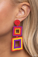 Load image into Gallery viewer, Seize the Squares - Red Earrings by Paparazzi
